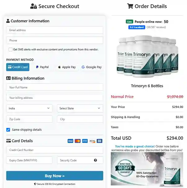 Trimoryn Secure Order Page — Checkout